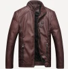 A new casual men's leather jacket with no ironing treatment, a regular and fashionable urban fit stand-up collar PU leather jacket Item Picture
